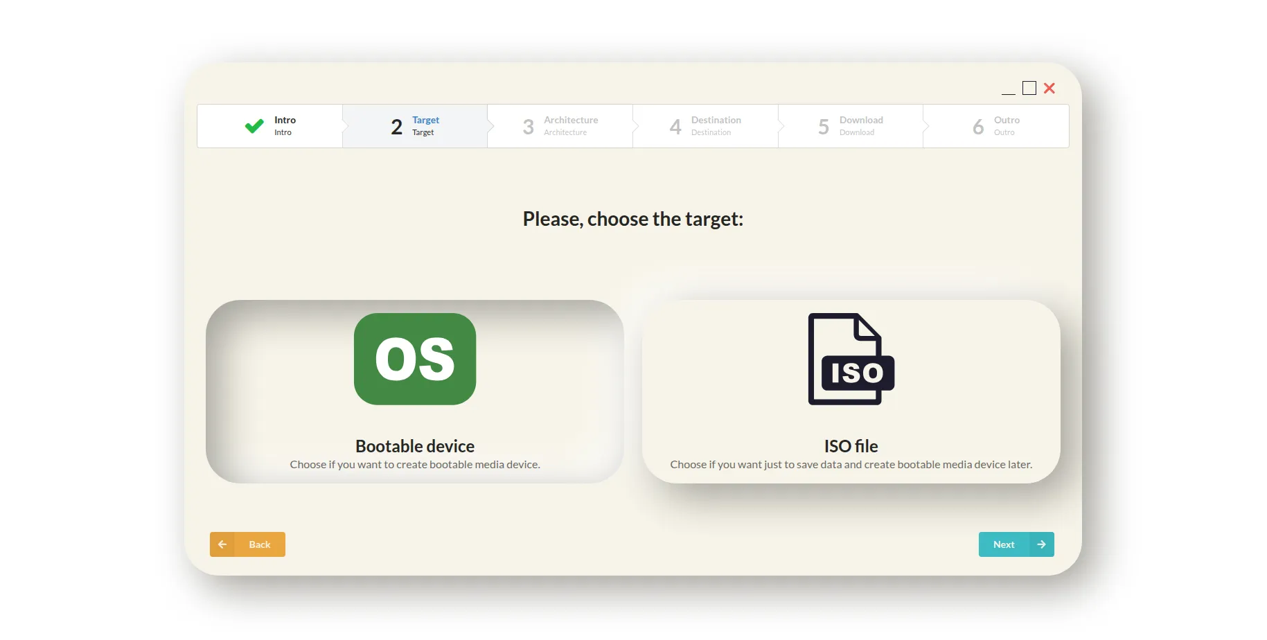 Screen with target selection option