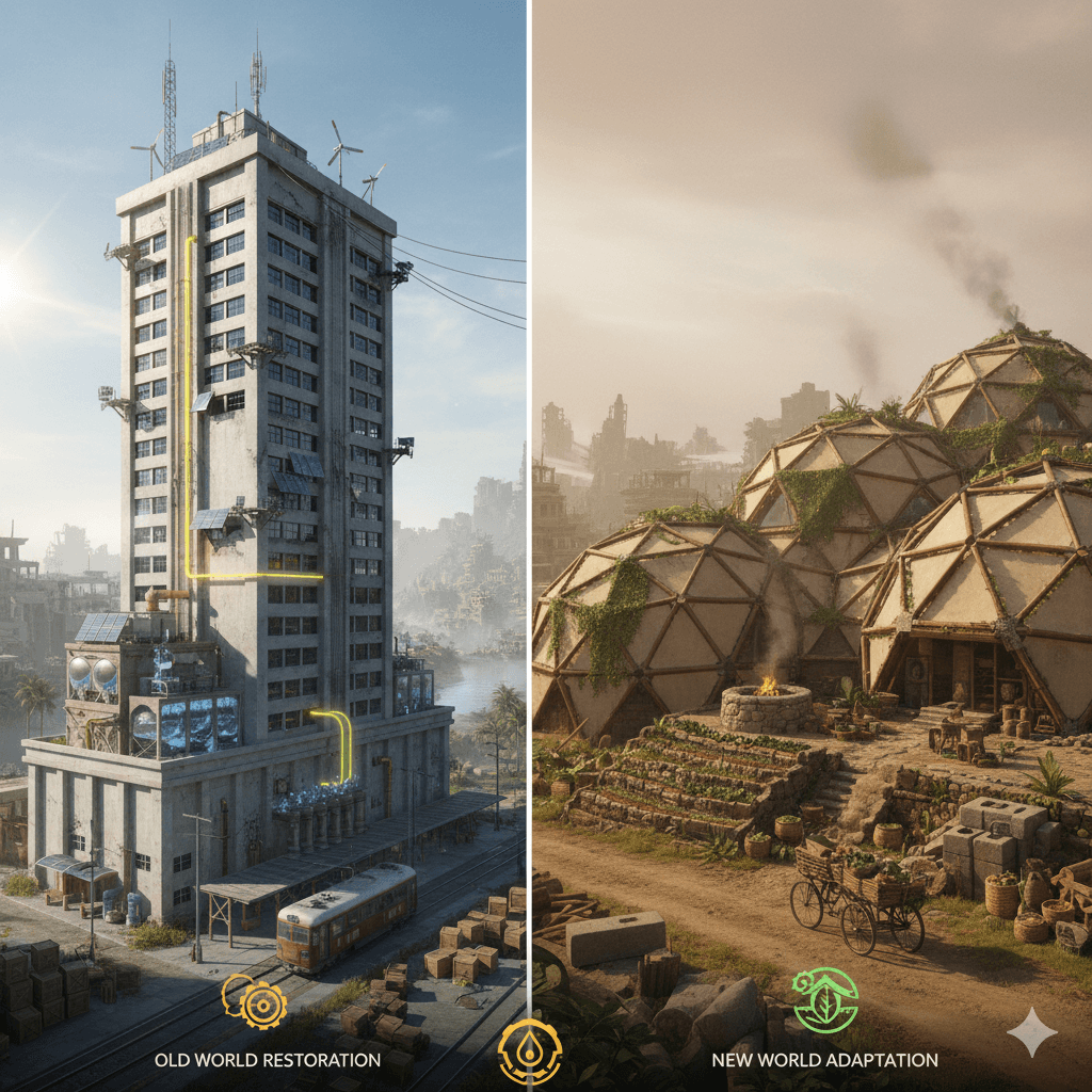 Comparison of Old World Restoration vs. New World Adaptation structures.